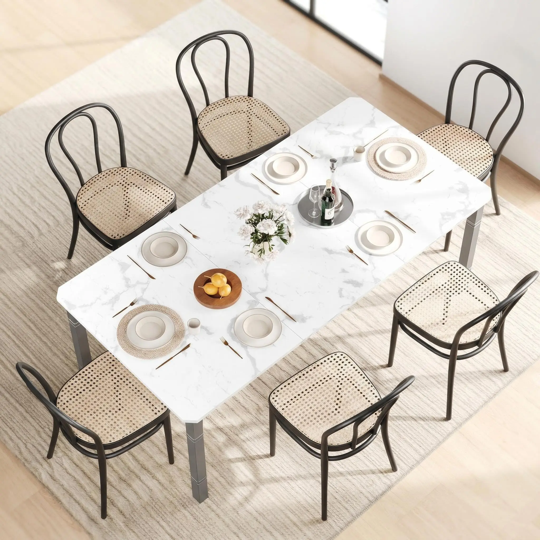 Garvee 78-Inch Industrial Rectangle Dining Table - Waterproof Coating, Heavy-Duty Metal Legs, Faux Marble Engineered Wood Top, Chamfer Safe Edges, 6-8 People, Easy Assembly, White (Dining Room Tables, Computer/Study Desk Use)