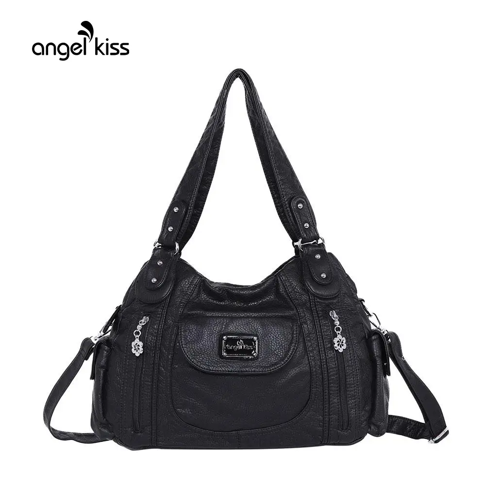 Angel Kiss Purses for Women, Large Shoulder Bag Hobo Tote Purse Mutipocket Faux Leather Satchel Hobo Purse