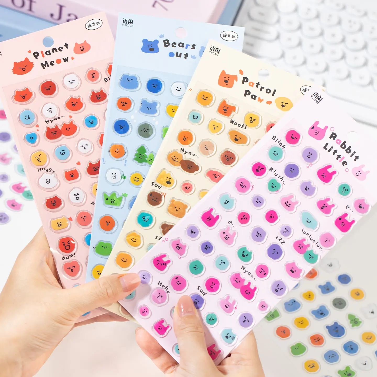 220 PCS Puffy Candy Gloss Adhesive Stickers - Cute Expression Scrapbooking Accessories for Smartphone Cover, Devices & DIY Craft Boost Projects, Handheld