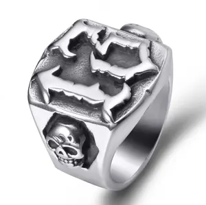 Lucky Number 13 Rings, Skull Ring for Men Gothic Punk Stainless Steel Ring Biker Skeleton Ring Cocktail Party Jewelry
