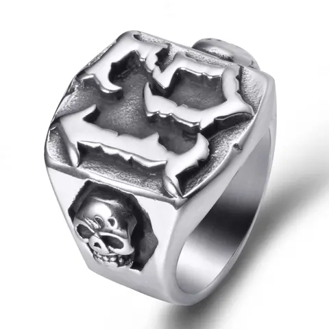 Men's Gothic Metallic Stainless Steel 13 Lucky Number Skull Ring - Hypoallergenic Finger Ring, Durable Biker Statement Jewelry, Men's Accessory for Daily/Street Wear, Anniversary/Birthday Gift
