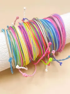 12-Piece Women's Multicolor Wax Thread Bracelet Set, Casual Jewelry for Daily Wear and Gifts, Perfect Accessory for Any Occasion