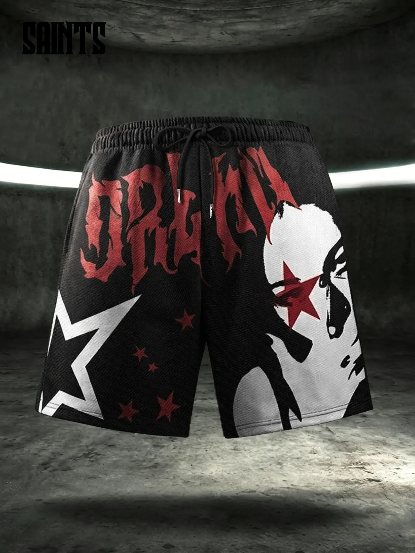 Breathable Heavyweight Mesh Basketball Shorts with Gothic Silhouette Print | High-Quality Graphic Athletic Shorts Streetwear Star Trunks for Gym, Skating & Music Festivals | Unisex Hypebeast Shorts