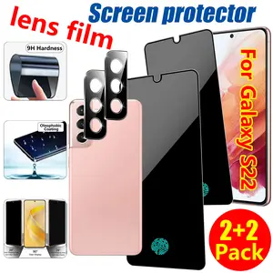 [2+2 Pack] Privacy Screen Protector and Camera Lens Protector for Samsung Galaxy S22 5g 6.1 Inch Tempered Glass Saver, Full Coverage, 9H Hardness HD Anti-spy, Compatible Cases