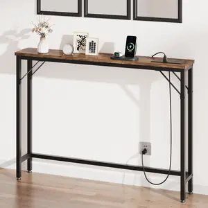 Slim Console Table for Living Room – 5.9" Narrow Sofa Side Table – Tall Storage Entryway Table – Rustic Black or Grey – Ideal for Hallway, Bedroom, Kitchen, Brown/Black