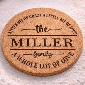 Custom Engraved Cork Coaster Set | Personalized Thin Cork Drink Coasters | Custom Name or Initial