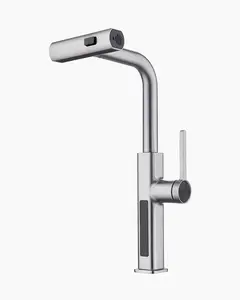 Lefton Pull-Out Waterfall Kitchen Faucet with Temperature Display in Fahrenheit, Three Water Outlet Modes, Single Hole Kitchen Faucet, KF2209