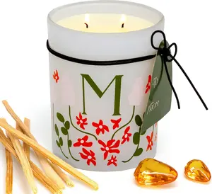 QUALIA Scented Candle 17.5 oz – Large Tumbler with Dual Wicks, 110-Hour Burn Time, Long-Lasting Fragrance, Ideal for Home Decor or Holiday Gifting (Letter M, Amber & Wood)