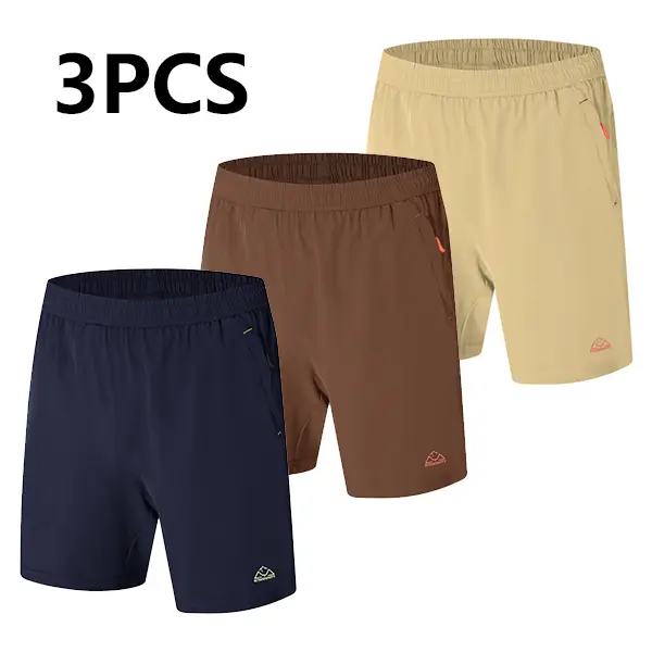 TBMPOY 3-Pack Universal Men's 7" Lightweight Dry Fit Athletic Wear Shorts, Performance Training Hiking Shorts with 3 Zipper Pockets, Elastic Waist, Body Cooling for Workout, Outdoor Travel