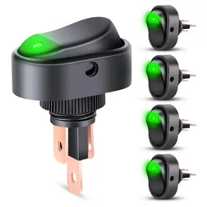 5PCS LED Lighted Rocker Switch 12V Green LED Illuminated ON Off Toggle 30A 3Pin SPST Oval Shaped 12mm Hole for Automotive Car Truck RV Motorcycles Marine Boats