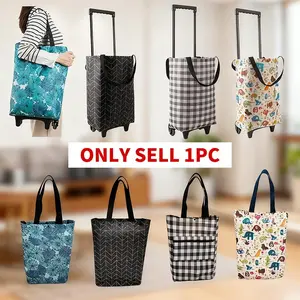 1PC Large Capacity Foldable Shopping Cart Bag, Durable Oxford Fabric Material, Portable Hand Push Cart, Max Load 20kg, Ideal for Supermarkets, Lightweight Shopping Bag