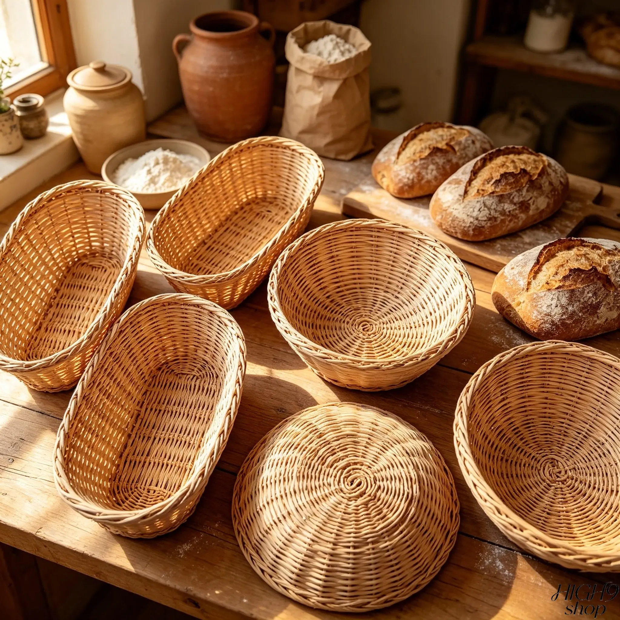 Rustic European Style Round Bread Proofing Banneton Basket, Handwoven Vietnamese Rattan Dough Rising Basket, Household Baking Tool for Homemade Artisan Sourdough Bread