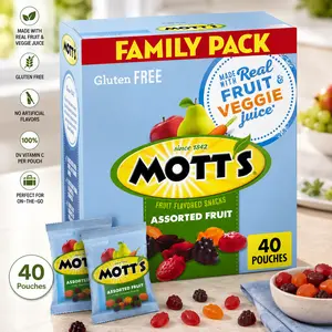 Mott's Assorted Fruit Snacks Family Pack Candy, Gluten-Free Gummies, Made with Fruit & Veggie Juice, Good Source of Vitamin C, Gelatin-Free, 40 Individual Pouches, 32 oz
