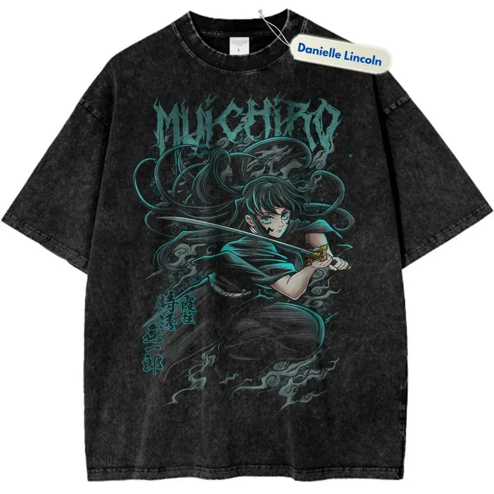 Men's Short-Sleeve Casual Cotton Demon Slayer Muichiro Tokito Anime Crew Neck Vintage T-Shirt, Gift For Fans