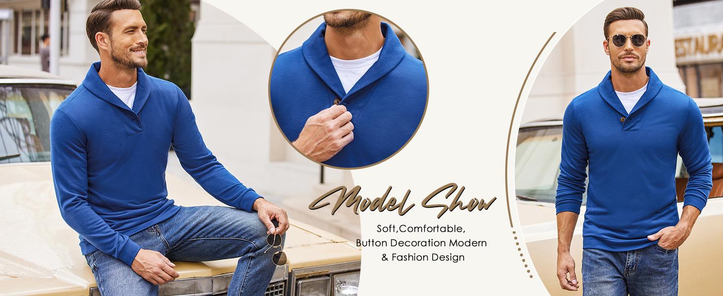 COOFANDY Men's Fashion Shawl Collar Pullover Casual Long Sleeve Knitted Sweaters Knitwear Menswear