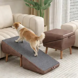 Dog Stairs for Small Dogs and Cats, Dog Ramp for Couch and Bed, Foldable 2-in-1 Wooden Pet Steps for Puppy, Split Ottoman Design (Brown)