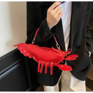Realistic Lobster Bag, Body with Nail Decor, Eye-Catching Design, Korean Creative Style, Handheld or Crossbody, Multiple Compartments