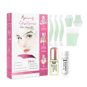 Beauty7 Pre-cut Wax Strips Kit for Eyebrow Lip & Facial Hair Removal 24 Strips with Pearl Powder & Chamomile Oil Cold Wax Formula Hypoallergenic for Sensitive Skin - Cosmetic - Waxing Set