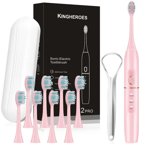 Rechargeable Electric Toothbrush Set, Cordless Power Toothbrush, 4 Modes IPX8 Waterproof with 8 Brush Heads and Tongue Scraper, USB Charging Smart Timer, Portable Travel Case, 42000 VPM Ultrasonic Motor, Personal Care Appliance