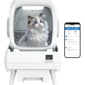 Automatic Self-Cleaning Cat Litter Box - App Control, Toilet Records, Anti-Pinch, Low Noise, White, Suitable for Multi-Cat Families & Large/Medium Kittens