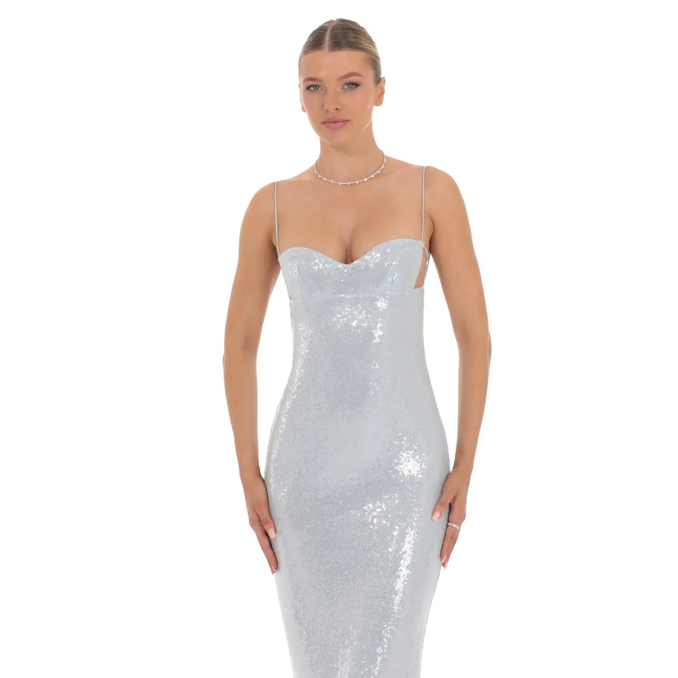 Lucy In The Sky Sequin Open Back Maxi Dress in Icy Blue - TikTok Shop