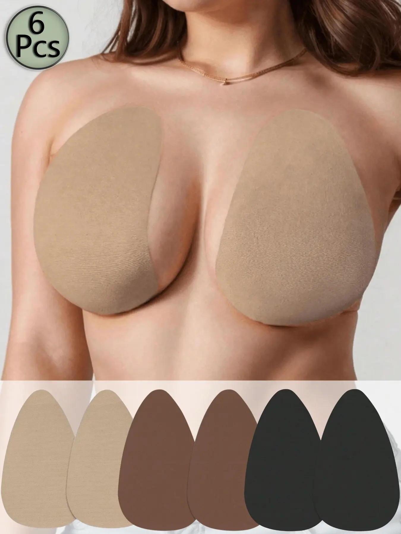 Beige And Black Set of 6 Large Invisible Breast Lift Tape, Adhesive Push-Up Bra for A-E Cup Sizes, Strapless Backless Disposable Self-Adhesive Lift Bra for Women