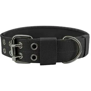 Heavy Duty Dog Collar for Large Dogs, Tactical Dog Collars with Metal Buckle & D Ring, 1.5" Width Thick Adjustable Nylon Collar for Medium Dogs, Black/L