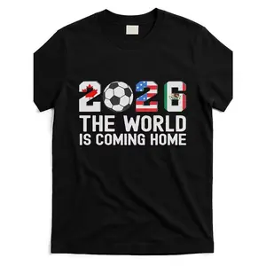 Retro Sporty Cup 2026 Graphic T-shirt, 2026 Soccer With North American Flags & "The World Is Coming Home" Print Shirt, Gift For Him