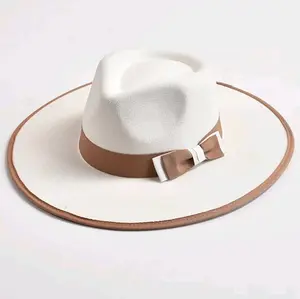 Unisex Wide Brim Fedora Hat with Bow Cotton - Perfect Fashion Statement!