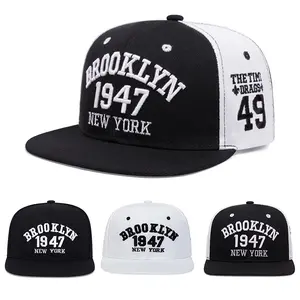 Flat brimmed hat for men BROOKLYN 1947 Embroidery Adjustable buckle Street fashion hip-hop hat for women