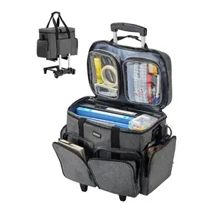 fathersdaygift VEVOR Rolling Laptop Bag, Fits Up to 15.6 Inch Laptop, Wheeled Briefcase, Teacher Roller Computer Tote Bag with Detachable Trolley Telescopic Handle, Laptop Case for Work Travel, Women Men (Gray)