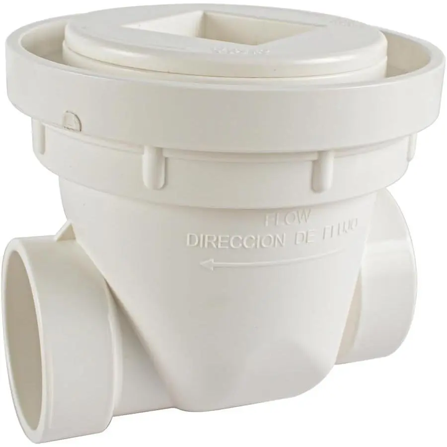 1-1/2 in PVC Backwater Valve with Slip Connect, Clearly Marked Flow Direction, Compact Design, Durable Construction, Easy Installation for Plumbing Systems Against Heavy Rains & Sewer Line Blockages