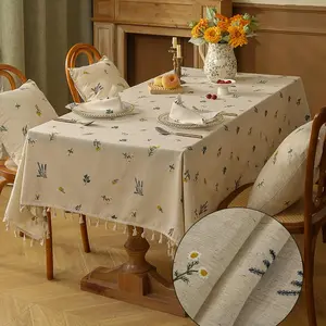 Sunflower Embroidered Tablecloth, 1 Count Square Tablecloth, Table Cover for Home Kitchen Dining Room, Table Decoration Supplies