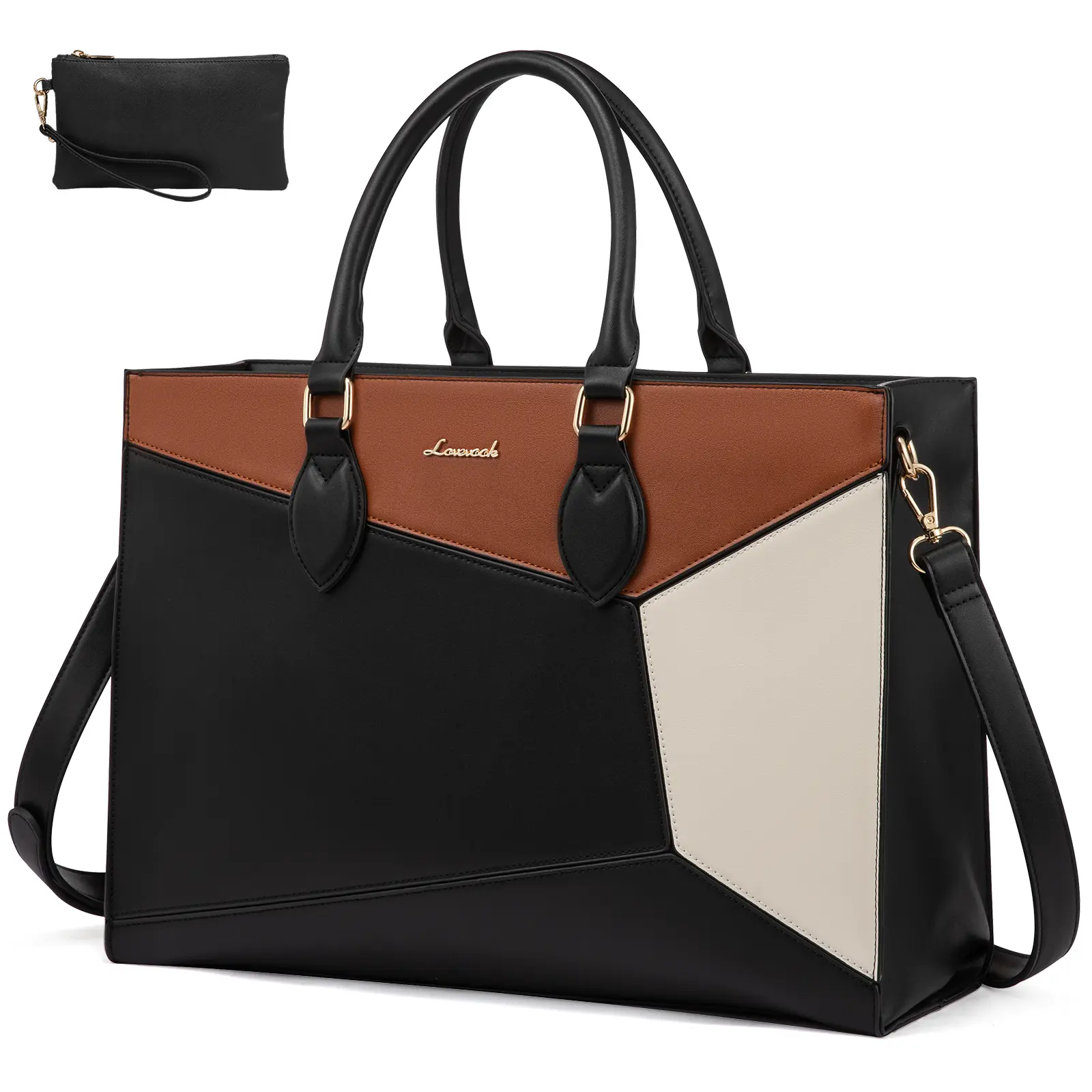 LOVEVOOK Laptop Bag for Women,15.6 lnch Waterproof Lightweight Leather Tote Bag,Professional Business Office Work Bags with Clutch Purse, Large Capacity Computer Shoulder Handbag DealsForYouDays