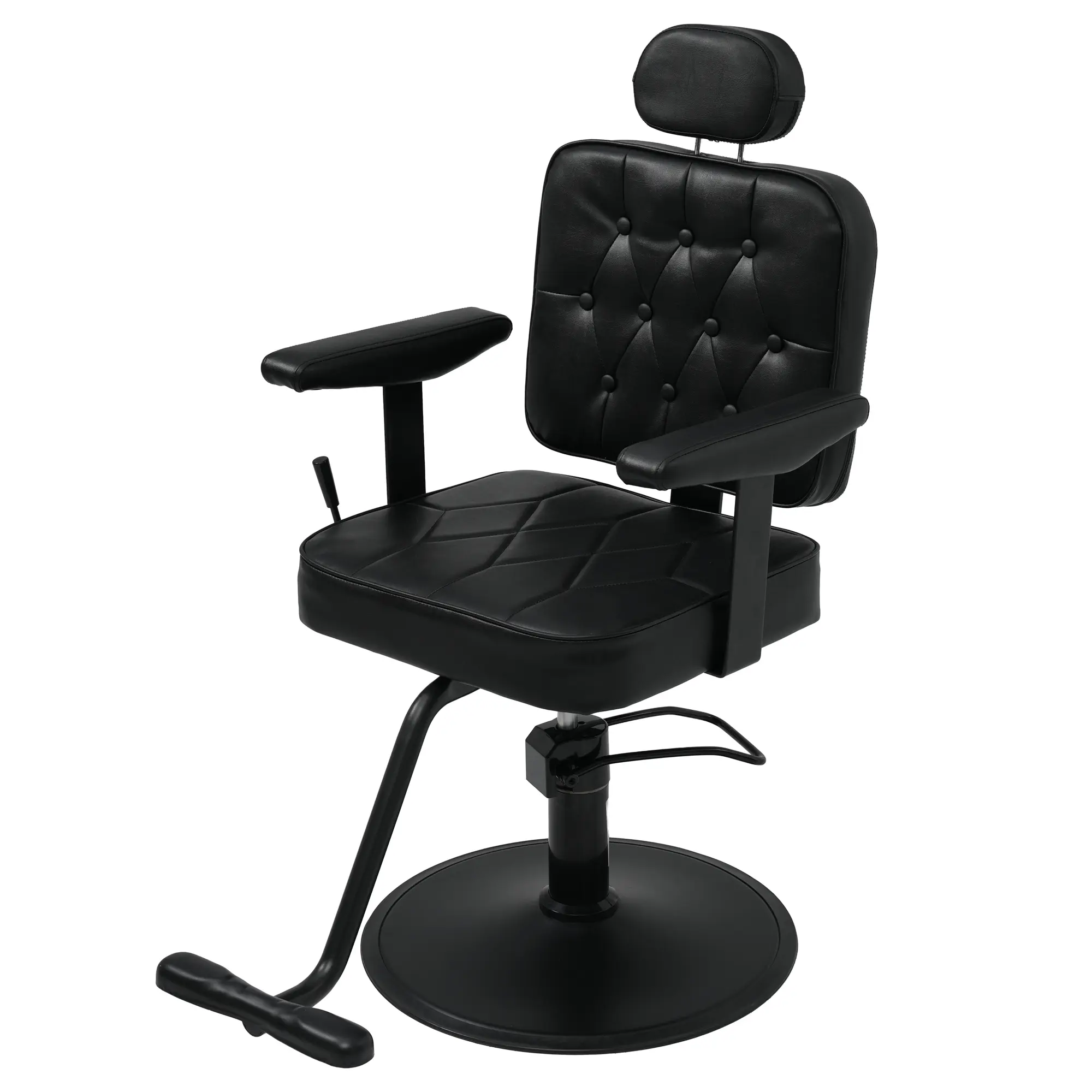 Vintage Black Commercial Salon Barber Chair - Sturdy Durable Metal Frame, Hydraulic Height Adjust, 360 Swivel, 95-140 Reclining, Waterproof PU Leather, 330 lbs Capacity, Tool-Free Setup, Foam-Padded, 4.7" Headrest Lift, Professional Furniture