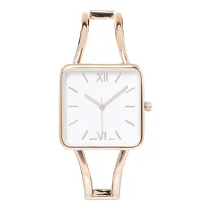 Fashions Rose Gold Square Face White Dial Metal Double Band Women's Bangle Cuff Watch 11006