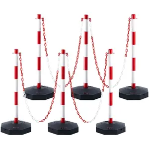 Adjustable Traffic Delineator Post Cones; Set Of 6; High-Visibility Red And White Safety Barriers With Fillable Base And 6.6 Ft Chain; Ideal For Traffic Control, Parking Lot, Construction Zone, Roadway Warning