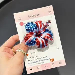 Patriotic Hibiscus Flower MagSafe Phone Grip – American Flag Tropical Magnetic Pop Socket & Kickstand – USA Summer Phone Accessory