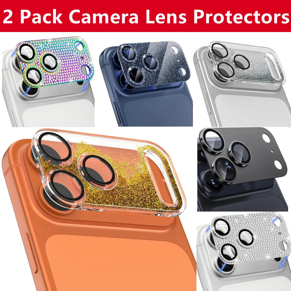 2 Pack Camera Lens Protectors for iPhone 17 Pro Max/17 Pro Metal Frame, 9H+ Tempered Glass, Full Coverage