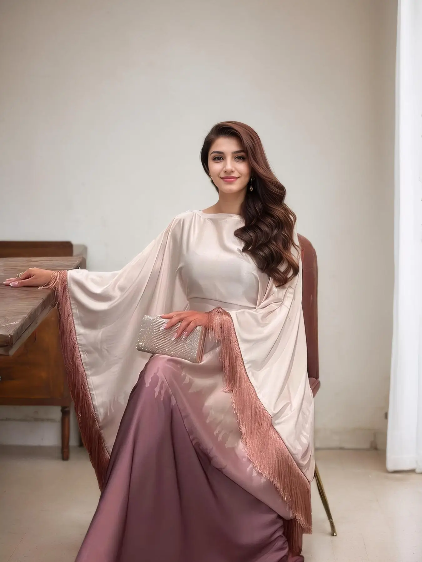 Women's Ombre Print Batwing Sleeve Dress, Elegant Long Sleeve Dress for Party Wedding Guest, Ladies Islamic Clothing for All Seasons, Longsleeves Wome