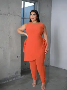 USBOUTIQUE CHIC Women‘s 2026 Summer Two Piece Set Long Top & High Waist Pants Casual Lounge Matching Outfit