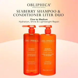 Obliphica Seaberry Shampoo & Conditioner Liter Duo – Fine to Medium | Hydration, Shine & Lightweight Repair | Salon Size 33.8oz Set