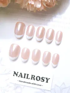 10Pcs Handmade Press On Nails Kit Middle Almond White Transparent French Mirror Powder Elegant Minimalist Old Money Japanese Style Modern Korea Style Fresh Design Chic French Style Neutral Classical Creative Glossy Finish Shimmery Obreme