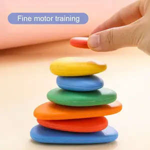Children Rainbow Pebble Building Blocks Stem Toy, Balance Game for Kids Aged 3-8, Hand-Eye Coordination Training, Creative Drawing & Parent-Child Board Game