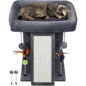 Cat Tree Tower with Cat Scratching Post for Indoor Cats, Activity Centre Climbing Tree with Scratching Board and Playful Toy Balls, Grey