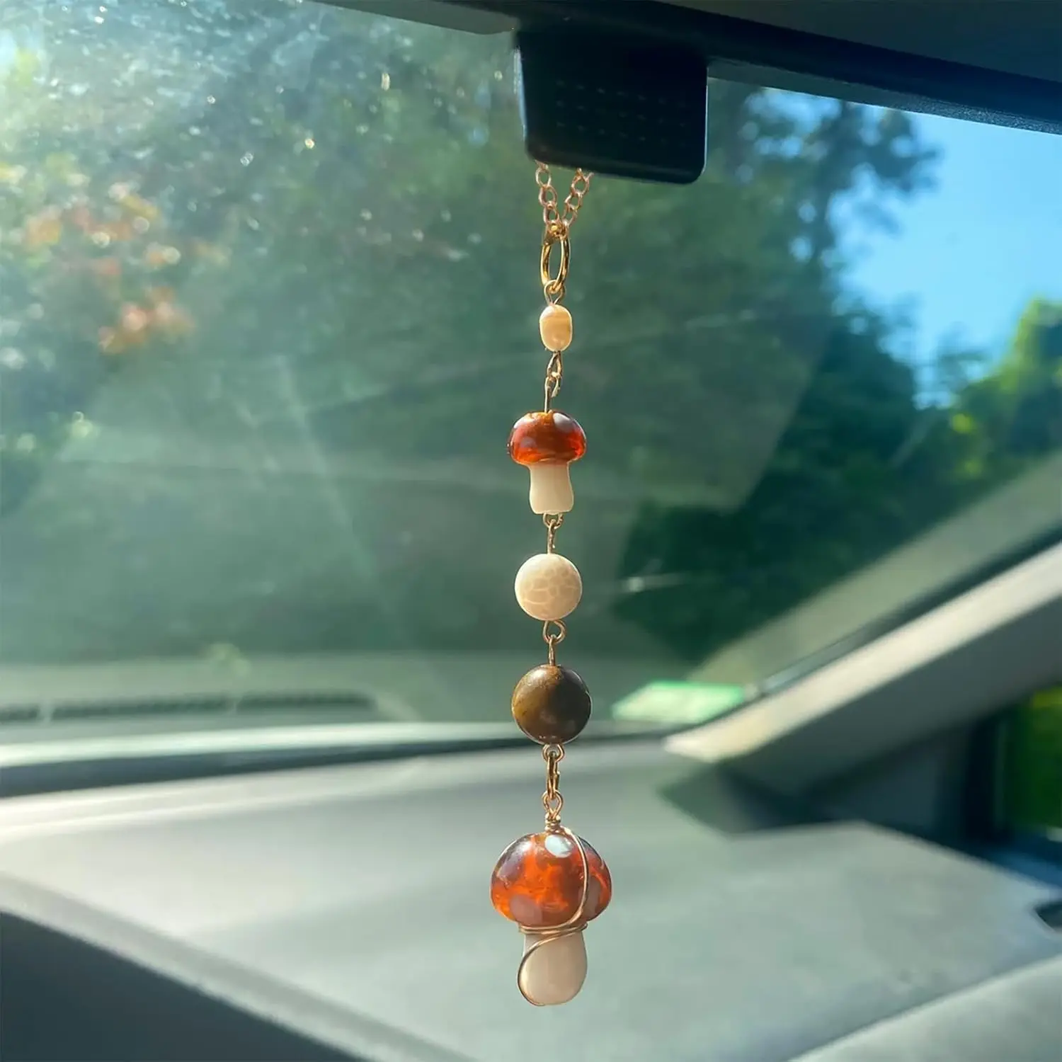 Cute Mushroom Design Car Hanging Ornament, Car Hanger Ornament, Car Rearview Mirror Hanging Decoration, Bohemian Style Car Interior Decoration, Car Interior Accessory, Car Ornaments, Car Accessories