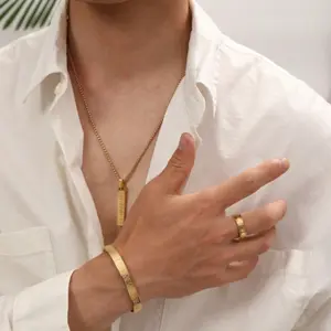 Stainless Steel Bracelet, Ring and Necklace Set with Roman Numerals for Men - Daily Wear