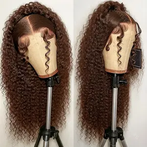 MYLOCKME  Chocolate Brown Deep Wave 13x6 Hd Lace Frontal Wig Human Hair Pre Plucked 30 32Inch 13x4 Chocolate Brown Deep Wave human hair wigs For Women