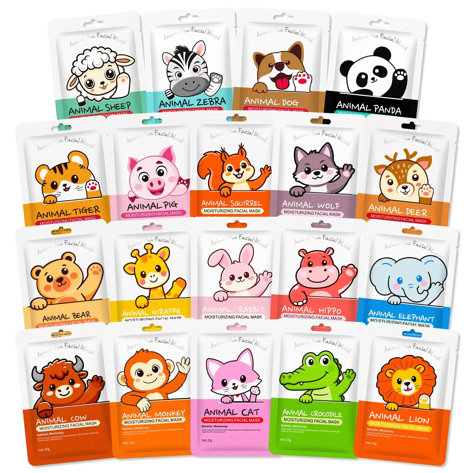 19-Style Cute Animal Cartoon Facial Sheet Mask Set - Moisturizing, Hydrating, Daily Skin Repair, Unisex Use, Suits All Skin Types, Ideal for Family Spa Night Self-Care Skincare Gift for Women Moisturize Facial Mask
