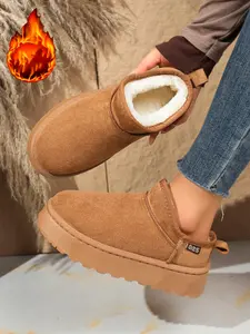 3 Color Thick Sole Fleece Lined Snow Boots, Slip-On Lazy Style, 5cm Heel Boost, Super Warm, Fall Winter Commute, Perfect for Cold Weather